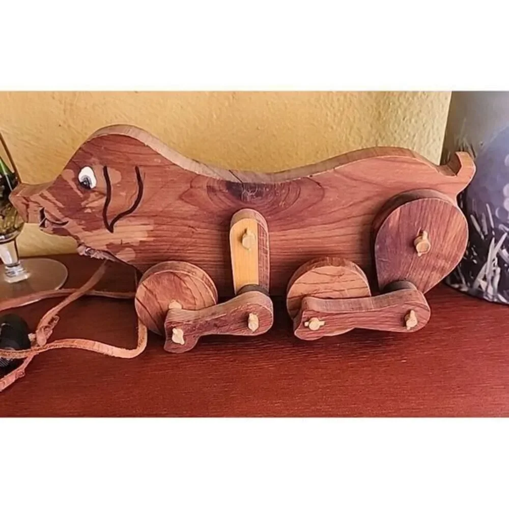 Vintage All Wood Pig (Hog) Pull Toy Handmade
